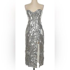 MAJORELLE Strapless Silver Sequin Dress
